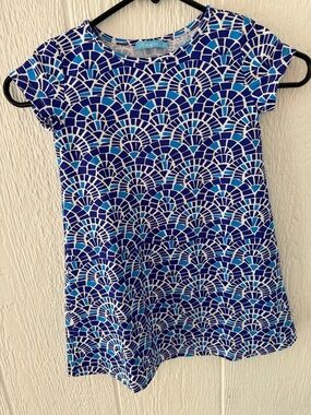 J. McLaughlin Girls Size 4 Blue Mosaic Print Dress | Short Sleeve Coastal Prep